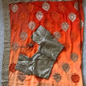 Indian saree two toned orange , semi heavy new